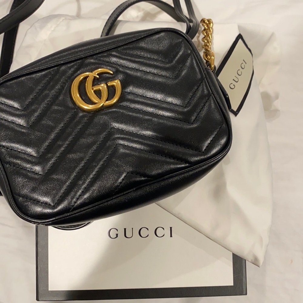 Black and Gold Gucci Marmont mini bag